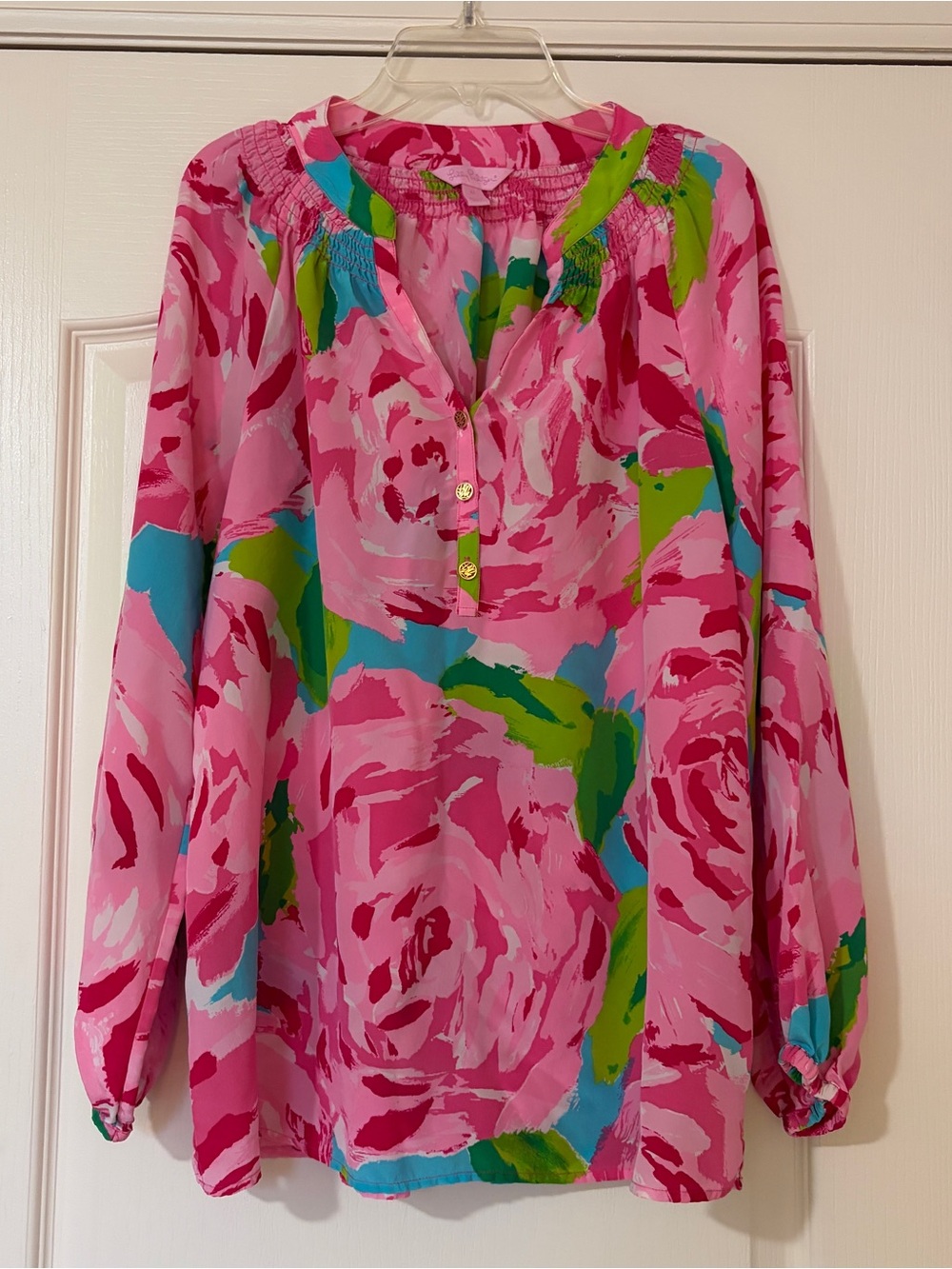 Pink Floral Long-Sleeve Peasant Top